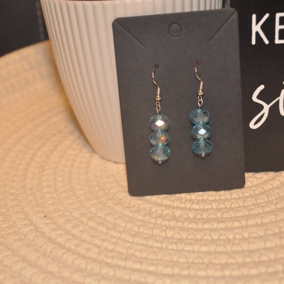 Iridescent Square Glass Bead Drop Earrings - Picture 3 of 3